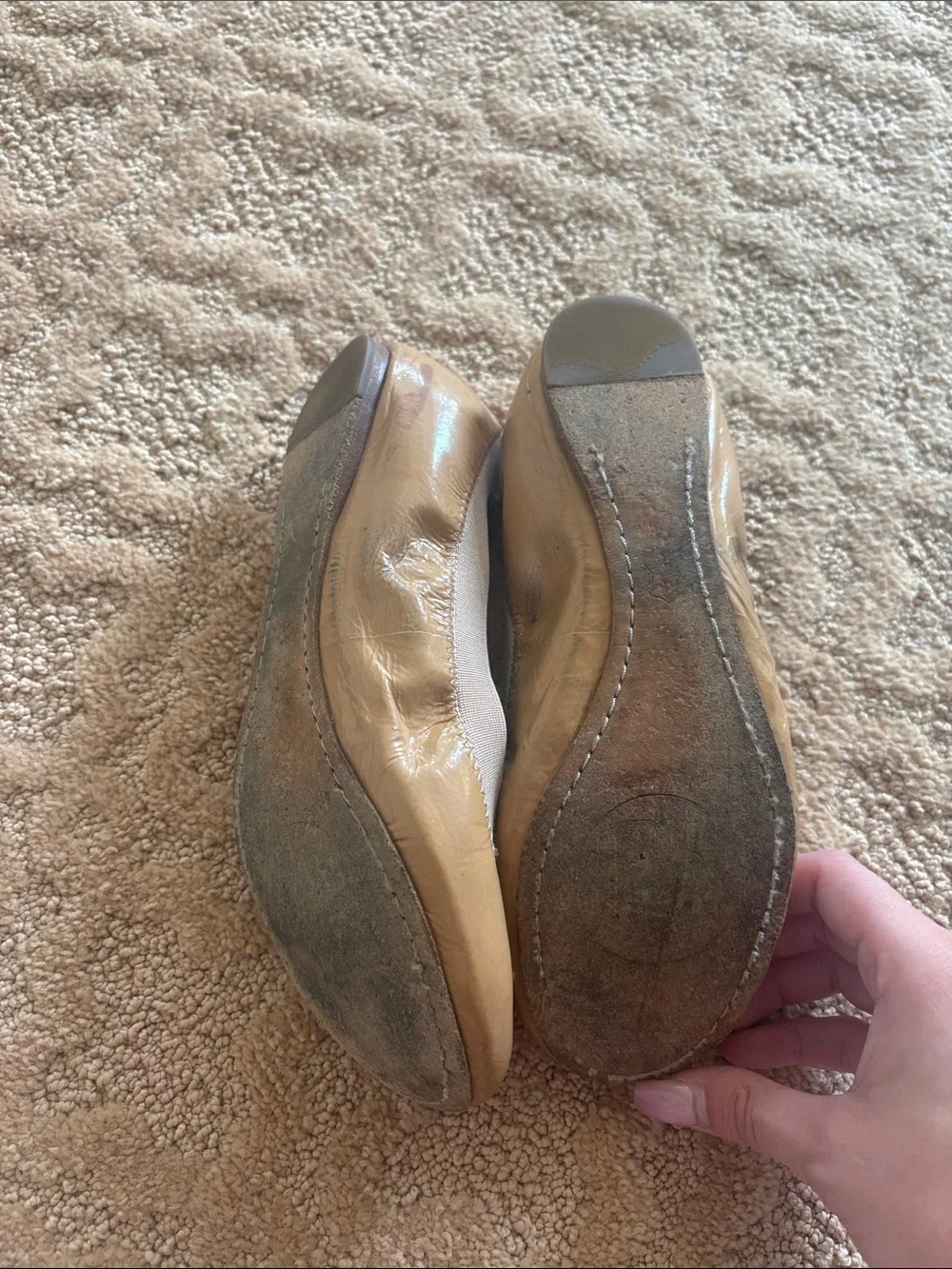 Tory Burch Beige Patent Logo Ballet Flats